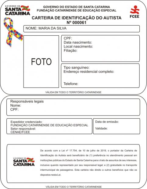Pessoas com Transtorno do Espectro (Autista), terão direito à Carteira de Identificação do Autista em SantaCatarina