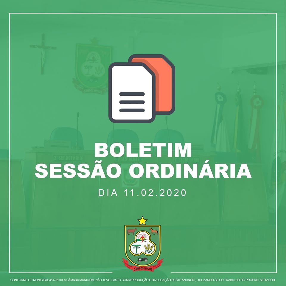 Boletim da Sessão Ordinária da Câmara de Vereadores