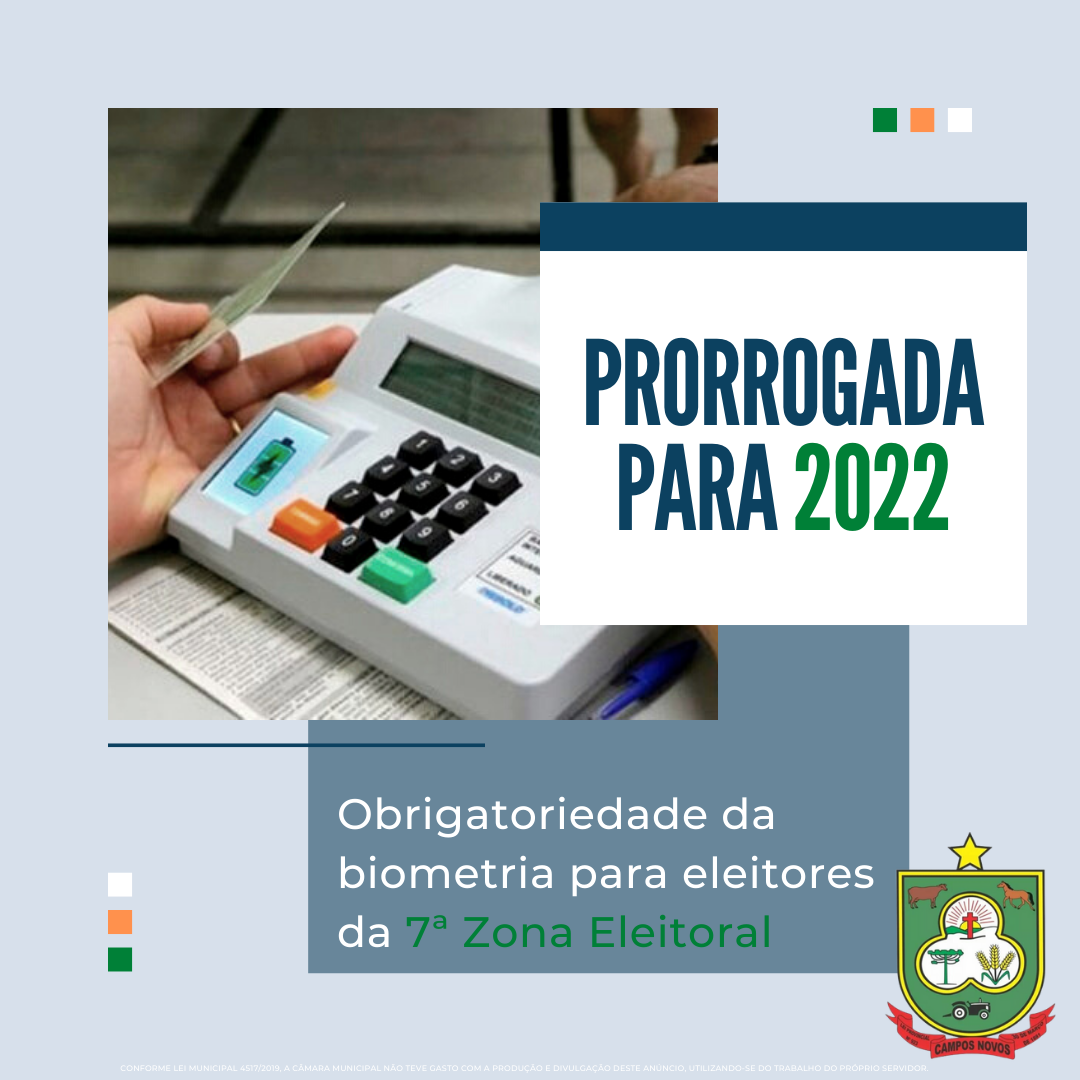 Prorrogada para 2022, obrigatoriedade da biometria para eleitores das 7ª Zona Eleitoral