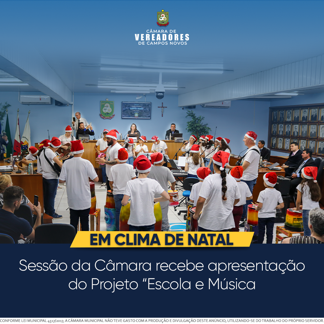 EM CLIMA DE NATAL: Sessão da Câmara recebe apresentação do Projeto “Escola e Música”